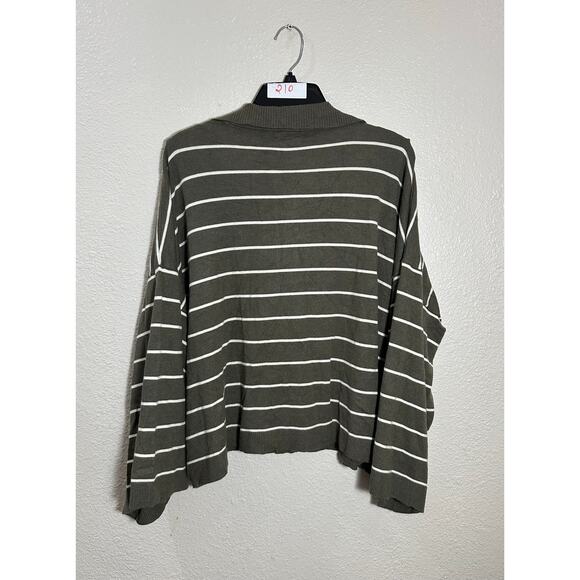 Max Studio London Olive Green & White Striped Knit Polo Sweater, NWT - Picture 2 of 6